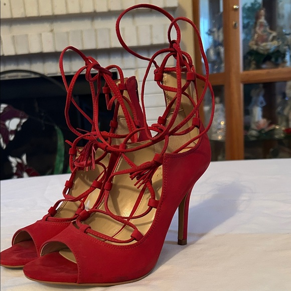Vince Camuto Red Lace-Up Heels - Picture 5 of 9